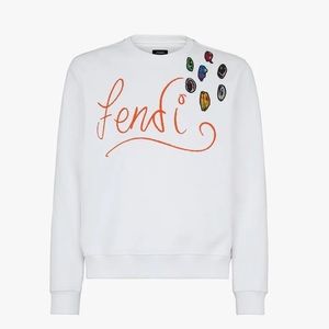 NEW WITH TAGS Authentic Fendi White Logo Embroidered Cotton Crewneck Sweatshirt